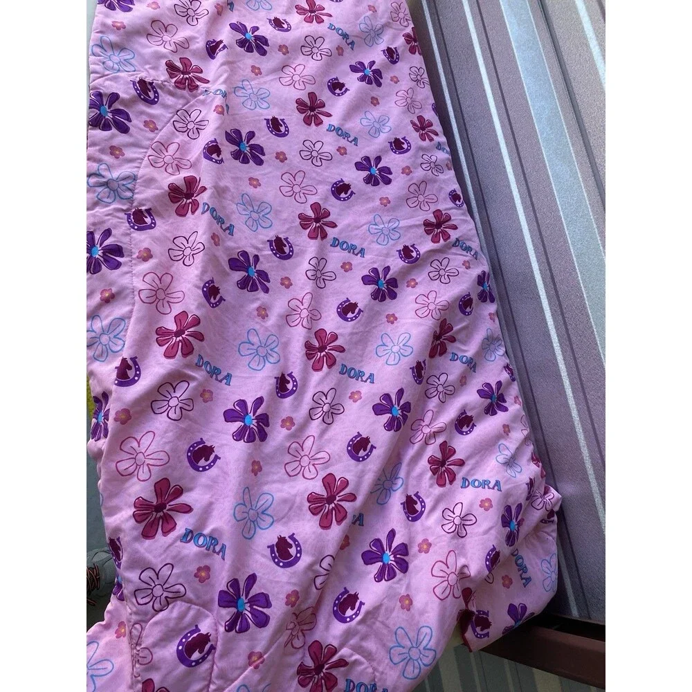 Dora The Explorer Toddler Bed Comforter Pink Reversible Horseshoe Horse Flower